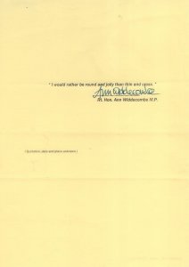 Ann Widdecombe MP Politics Large Hand Signed Autograph