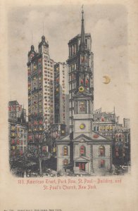 American Tract Park Row St Paul Building Church Colour Windows NYC USA Postcard