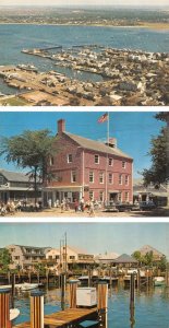 3~Postcards Nantucket, MA Massachusetts  HARBOR~PACFIC CLUB~HARBOR SQUARE~Boats