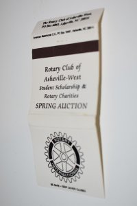 Rotary Club of Asheville-West North Carolina 30 Strike Matchbook Cover