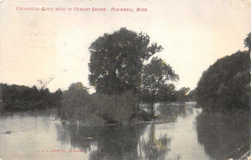 Plainwell Michigan~Kalamazoo River West of Cement Bridge~Island in Foreground