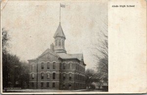 Aledo Illinois~High School~Flag Flies Atop Cupola~Carlson Photo~1908 B&W PC