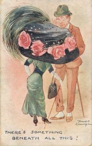 Humor comic caricature postcard artist Fred Spurgin woman hat exageration