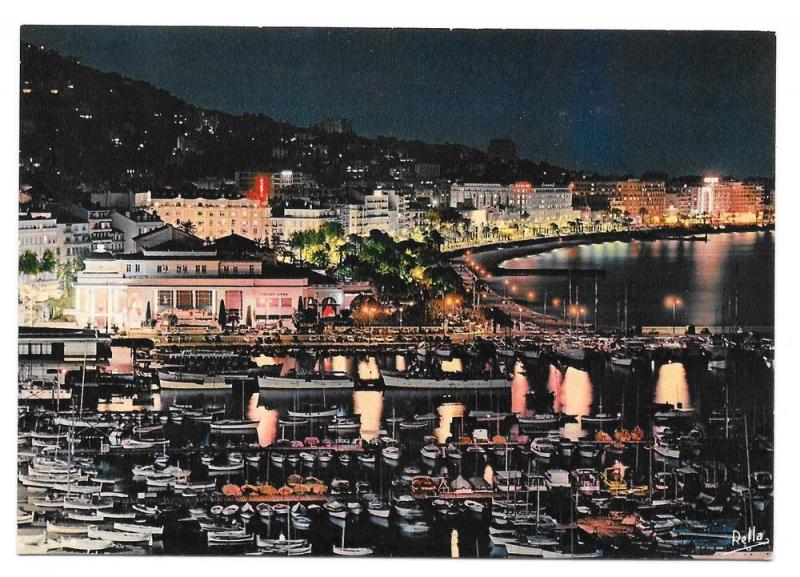 Cannes Cote d Azur Port Casino Aerial Night View Postcard