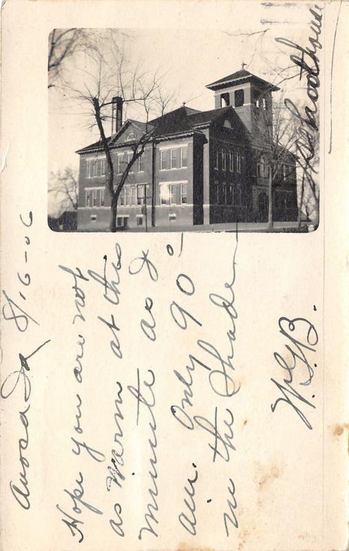 Avoca Iowa~School Building~Bell Tower~1906 RPPC Postcard