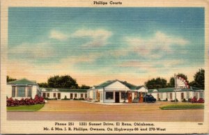 Linen Postcard Phillips Courts Motel 1221 Sunset Drive in El Reno, Oklahoma