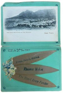 Antique SILVER LEAVES Souvenir SOUTH AFRICA Table Mountain Cape Town panorama 