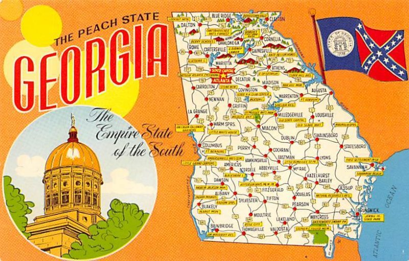 The Peach State, Georgia USA Map Unused 