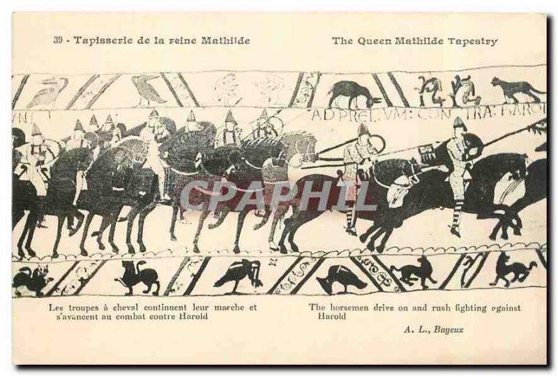 Old Postcard Tapestry of Queen Mathilde troops on horseback