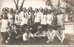 RPPC School Class Photo Children by Tree c1915 Real Photo Postcard V4