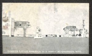 COVEY'S LITTLE AMERICA US. HWY 30 GRANGER WYOMING GAS STATION POSTCARD (c. 1930)