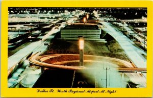 Postcard TX Dallas Fort Worth Regional Airport at Night Aerial View 1970s S62