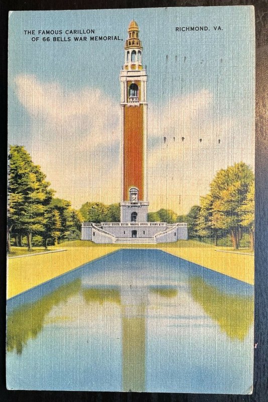 Vintage Postcard 1945 Famous Carillon of 66 Bells War Memorial Richmond