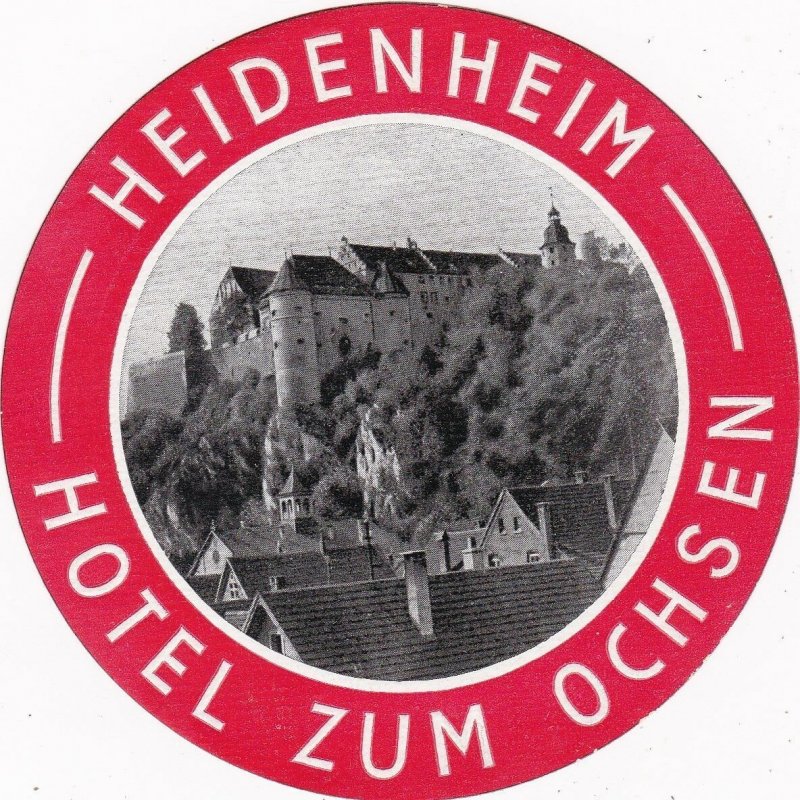 Germany Heidenheim Hotel Zum Ochsen Vintage Luggage Label sk3058