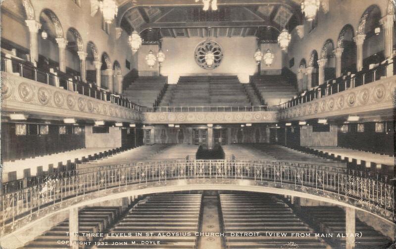 Detroit Michigan~St Aloysius Church~3 Levels~View from Main Altar~1920s RPPC