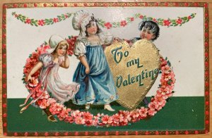 Vintage Victorian Postcard 1901-1910 To My Valentine - Gold Heart