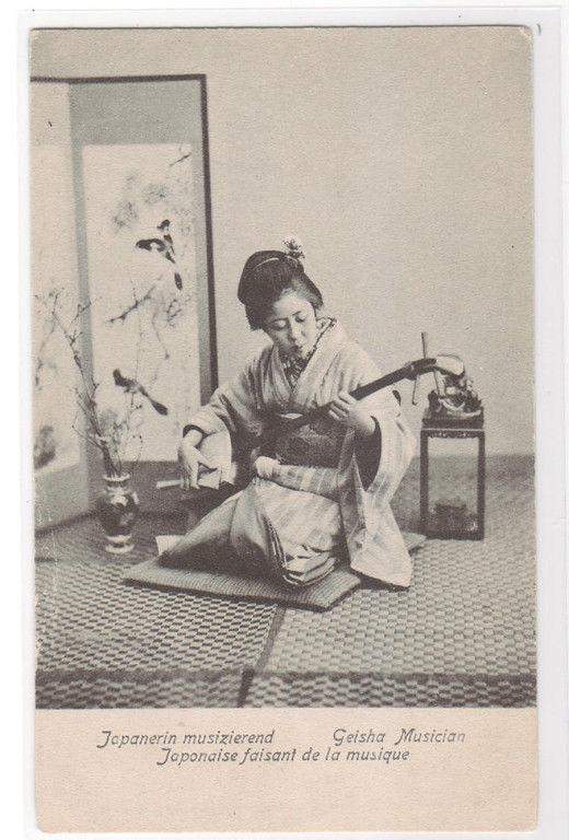 Japanese Woman Music Geisha Musician Stringed Instrument Japan 1907c postcard