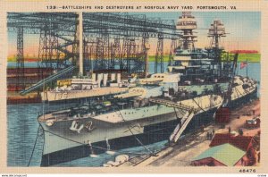 PORTSMOUTH, Virginia, PU-1957; Battleships And Destroyers At Norfolk Navy Yard