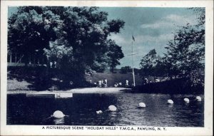 Pawling New York NY Holiday Hills YMCA Lake Scene Vintage Postcard