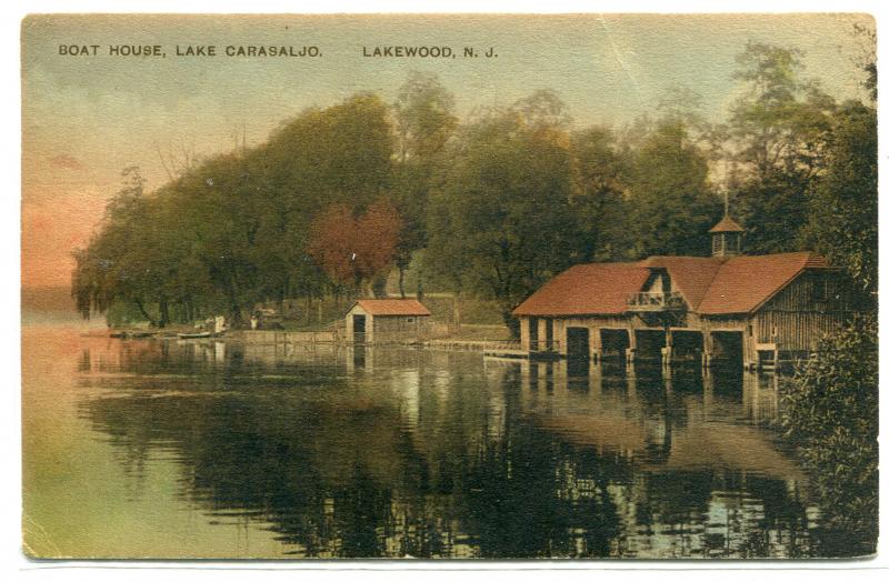 Boat House Lake Carasaljo Lakewood New Jersey 1916 postcard