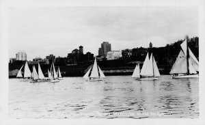 TACOMA WASHINGTON~SAILING BOATS ON PUGET SOUND~1940s REAL PHOTO POSTCARD