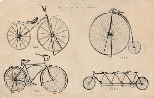 EVOLUTION OF THE BICYCLE~DRAISINE-COLUMBIA ROADSTER-QUADRUPLET~CYCLING POSTCARD