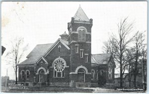 c1910s Rossville, IL ME Church Litho Photo Postcard Stephens Drug Store ILL A158