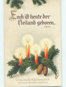 Pre-Chrome christmas LUKE BIBLE QUOTE IN GERMAN & CANDLES & PINE BRANCH HQ7308