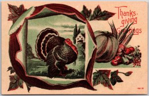 Thanksgiving Greeting Turkey Vegetable Greetings and Wishes Card Postcard