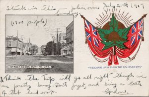 Durham Ontario Street Scene Patriotic Empire Sun Never c1907 Postcard G20 *as is
