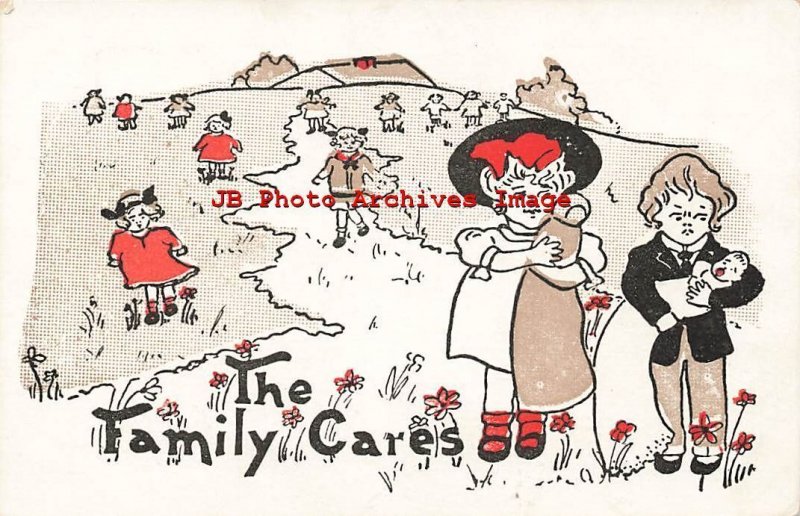 6 Postcards Set, Signed MPT, Children Going through Romance to Marriage 