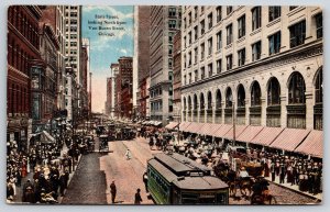 Chicago Illinois~State St North View~Trolley~Horse Carriage~People~1917 Postcard