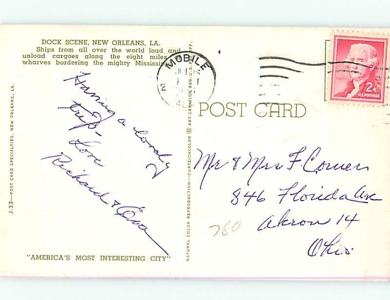 1954 postcard OLD PICKUP TRUCK BESIDE SHIP BOAT New Orleans Louisiana LA hn5995