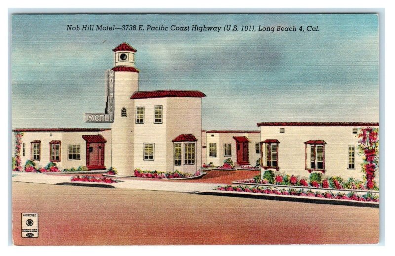 LONG BEACH, CA California ~ Roadside NOB HILL MOTEL c1940s Linen Postcard