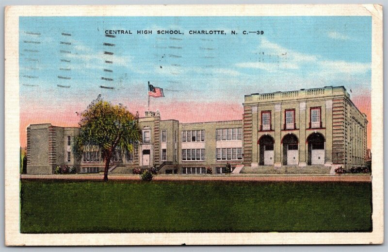 Vtg Charlotte North Carolina NC Central High School 1930s View Linen Postcard