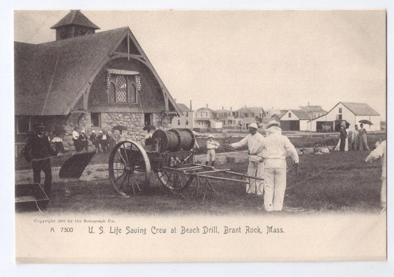 U.S. Life Saving Crew Beach Drill Brant Rock Rotograph 1905