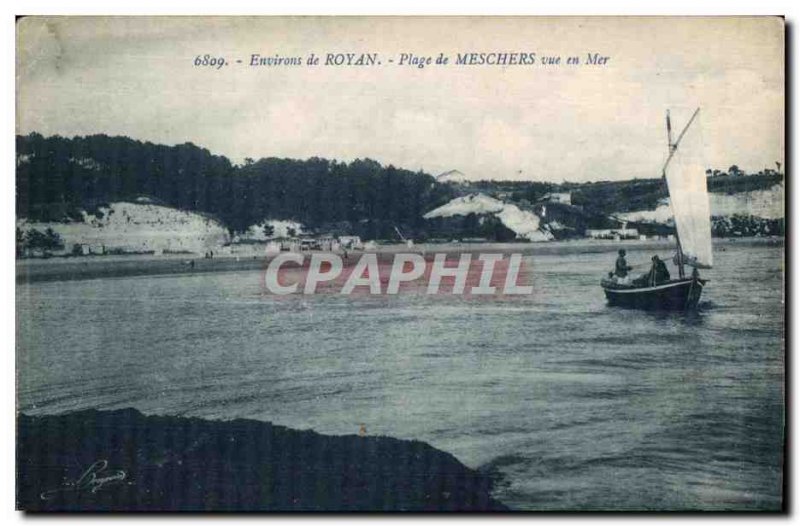 Old Postcard Royan surroundings Royan Meschers Beach view Sea Boat