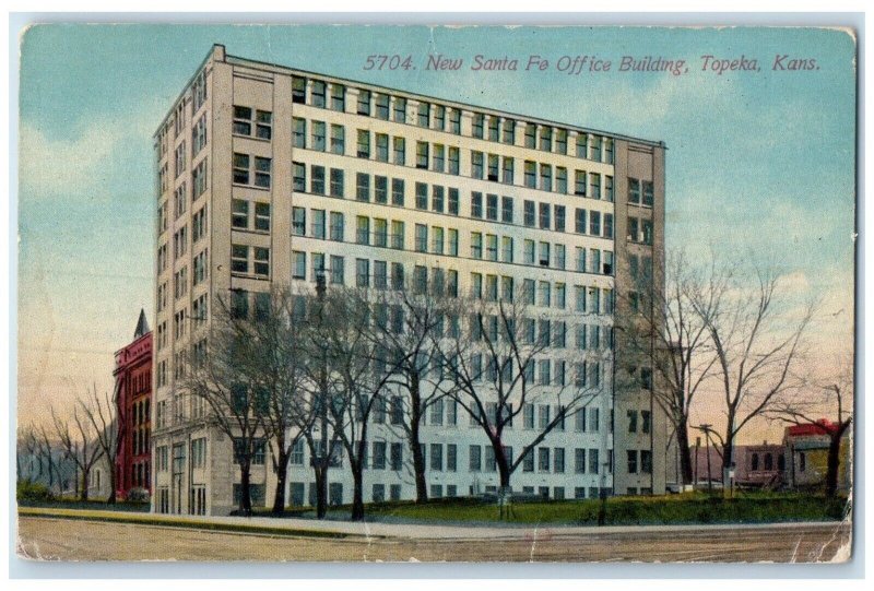 1911 New Santa Fe Office Building Road Exterior Topeka Kansas Vintage Postcard