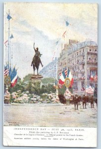 Paris France Postcard Independence Day Flag Monument Soldier 1918 Antique