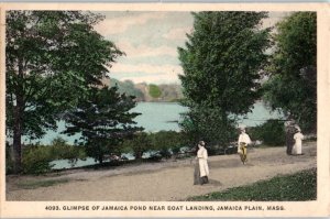 1921 Jamaica Pond Near Boat Landing Jamaica Plain MA Postcard