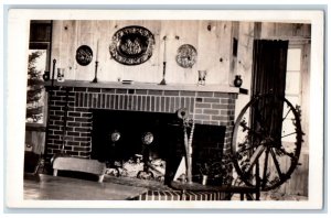 1952 Whitney Dining Room Interior Fireplace Hotel Lodge Jackson NH RPPC Postcard 