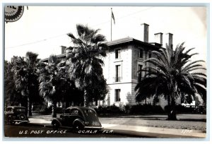 c1940's US Post Office Building Scene Street Cars Ocala FL RPPC Photo Postcard