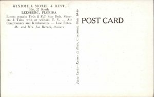 Leesburg Florida FL Windmill Restaurant Motel Postcard