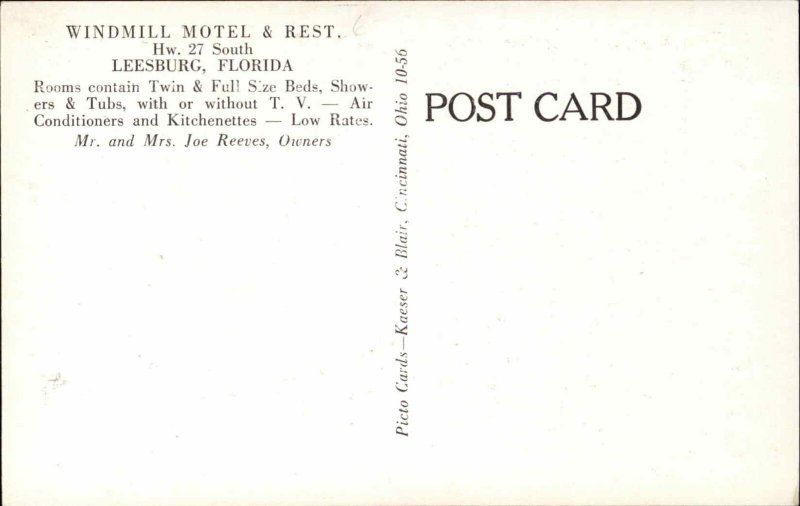 Leesburg Florida FL Windmill Restaurant Motel Postcard