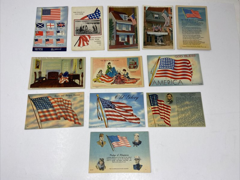 Lot of 12 Patriotic US Flag Postcards United States Patriotism 