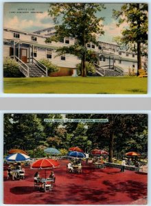 2 Postcards CAMP ROBINSON, Arkansas AR ~ SERVICE CLUB & Patio c1940s WWII Era