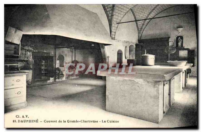 Old Postcard Dauphine Convent of the Grande Chartreuse Kitchen