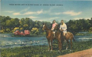 Postcard Georgia St. Simmons Silvian Tichnor Springs 1955 Horses 23-8658