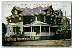 1909 New Oliver Iron Mining Co. Hospital Ironwood Michigan MI Posted Postcard