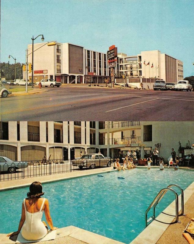 AUSTIN, TX Texas DOWNTOWNER MOTOR INN & Bathing Beauties~Pool Roadside TWO Cards